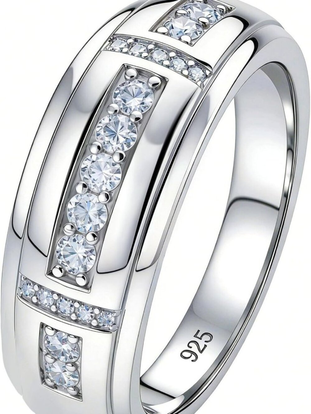 Moissanite Men's Wedding Band - 925 Sterling Silver, D VVS1, Sizes 5-17